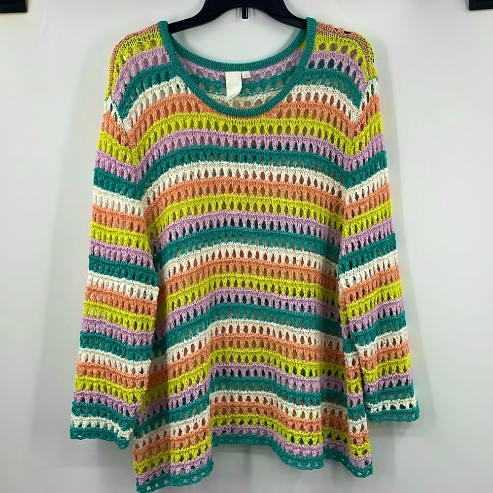 Ady P striped open knit lightweight breezy sweater Size 3x XXXL